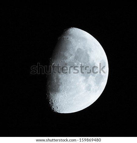 The moon over dark black sky at night