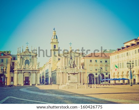 Vintage looking Piazza San Carlo in Turin (Torino) baroque architecture