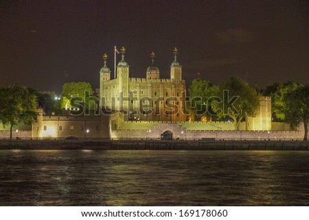 The Tower of London medieval castle and prison - night view