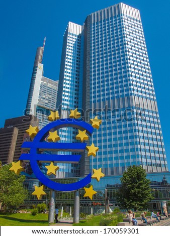 FRANKFURT AM MAIN, GERMANY - JUNE 06, 2013: The Europaeische Zentral Bank (European Central Bank) is the central bank for the Euro zone
