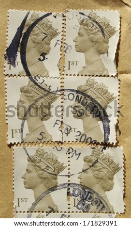 LONDON, UK - JANUARY 02, 2009: British postage stamp with HM The Queen Elizabeth II