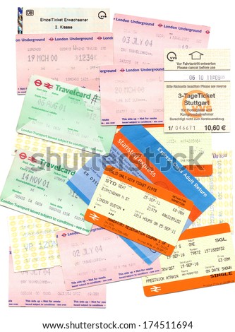 London, Uk - February 01, 2014: Illustrative Editorial British And German Public Transport Tickets For Train Bus And Subway