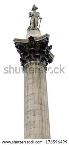 Nelson Column monument in Trafalgar Square London UK - isolated over white background