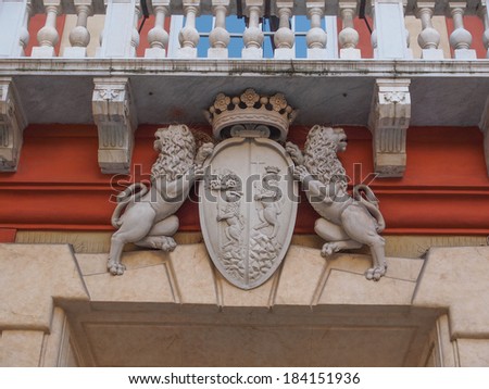 GENOA, ITALY - MARCH 16, 2014: The coat of arms on Palazzo Rosso historical palace hosting the picture gallery