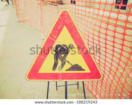 Vintage retro looking Road works sign for construction works in progress