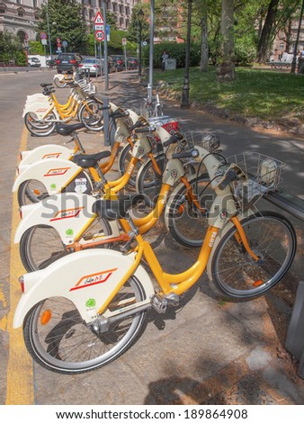MILAN, ITALY - APRIL 10, 2014: A docking station for the cycle hire network