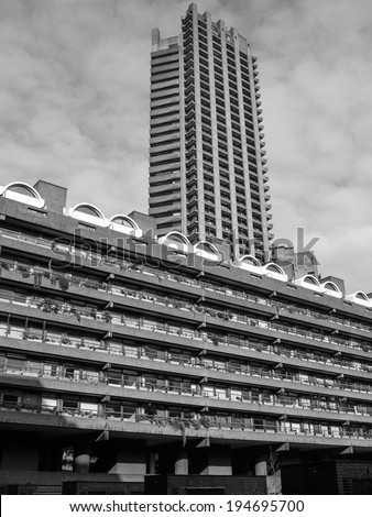 LONDON, ENGLAND, UK - MARCH 05, 2009: The Barbican Complex built in the sixties and seventies is a Grade II listed masterpiece of new brutalist architecture