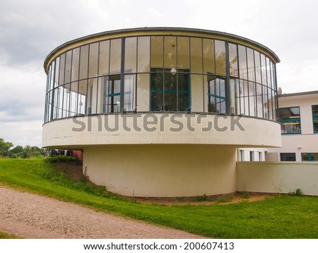 DESSAU, GERMANY - JUNE 13, 2014: Kornhaus meaning Granary is a restaurant designed by Carl Fieger in 1929 on the river Elbe in Dessau Rosslauer belonging to the Bauhaus