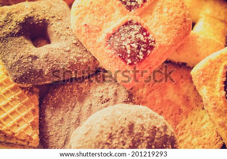 Vintage retro looking Detail of Mixed biscuits cookies as background