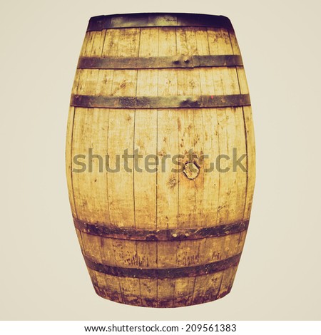 Vintage retro looking Wooden barrel cask for wine or beer isolated over white