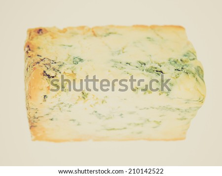 Vintage retro looking Blue Stilton cheese, traditional fine British food from the English Midlands