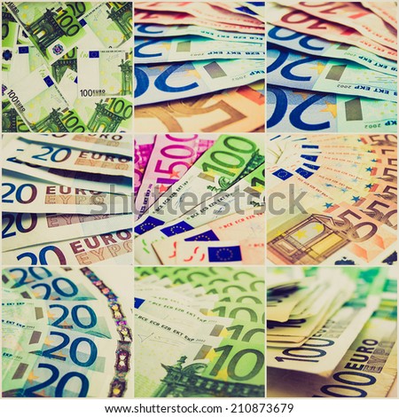 Vintage retro looking Euro money collage with many bank notes