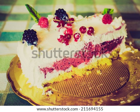 Vintage retro looking Pie or cake with fruit and icecream