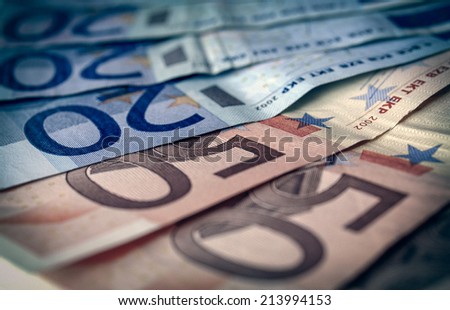 Vintage looking Euro banknotes money european currency