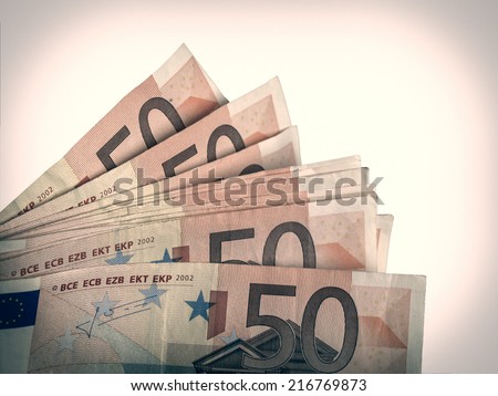 Vintage looking Euro bank notes money European Union currency