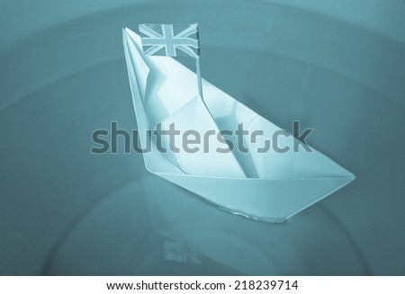 Paper ship with Union Jack UK Flag - cool cyanotype
