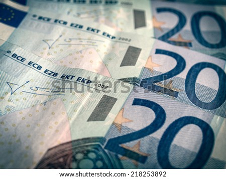 Vintage looking Euro bank notes money European Union currency