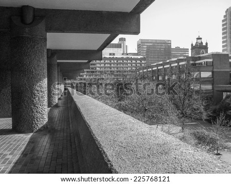 LONDON, ENGLAND, UK - MARCH 07, 2008: The Barbican Complex built in the sixties and seventies is a Grade II listed masterpiece of new brutalist architecture