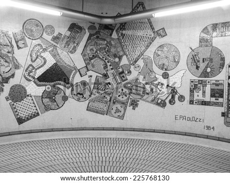 LONDON, ENGLAND, UK - MARCH 08, 2008: Work of art by Edoardo Paolozzi in a tunnel of the London Underground known as the tube