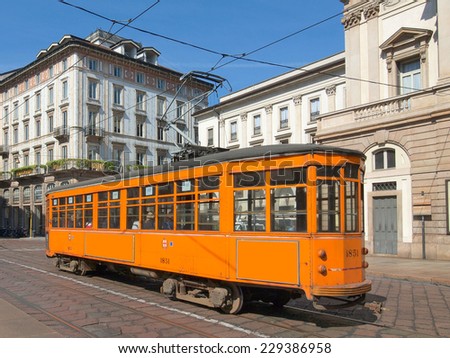 Vintage historical tramway train in Milan, Italy