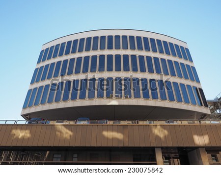 TURIN, ITALY - OCTOBER 22, 2014: The Turin Commerce Chamber building was designed by famous Italian architect Carlo Mollino