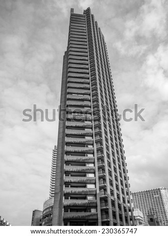 LONDON, ENGLAND, UK - MARCH 05, 2009: The Barbican Complex built in the sixties and seventies is a Grade II listed masterpiece of new brutalist architecture
