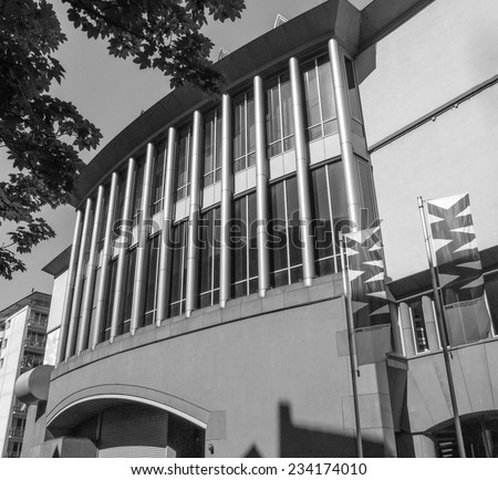 FRANKFURT AM MAIN, GERMANY - JUNE 04, 2013: The Museum fuer Moderne Kunst (Museum of Modern Art) designed by Viennese architect Hans Hollein in 1982 is the newest art gallery in town