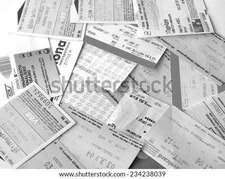 LONDON, UK - FEBRUARY 6, 2014: Set of tickets and travel cards for public transport in European cities including London Berlin Milan