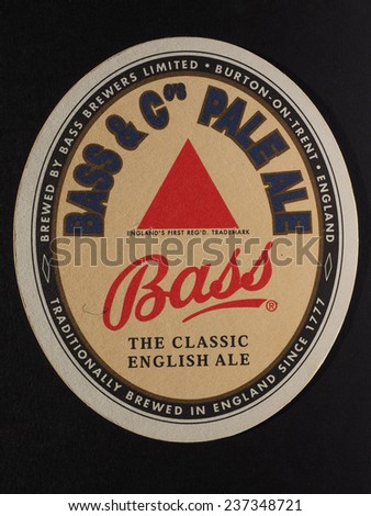 LONDON, UK - DECEMBER 11, 2014: Beermat of British beer Bass