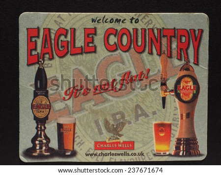 LONDON, UK - DECEMBER 11, 2014: Beermat of British beer Eagle