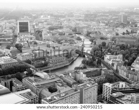 Aerial view of the city of Berlin in Germany in black and white