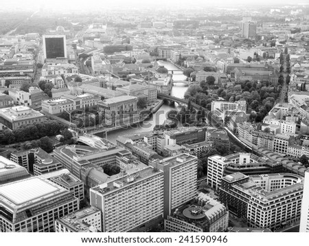 Aeria view of the city of Berlin in Germany in black and white
