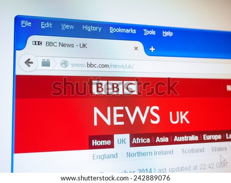 LONDON, UK - DECEMBER 23, 2014: British home page of the BBC News web site