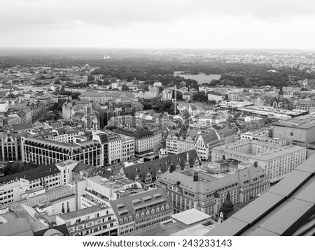 Aerial view of the city of Leipzig in Germany in black and white