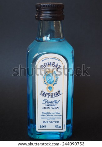 LONDON, UK - JANUARY 6, 2015: Bottle of Bombay Sapphire London Dry Gin
