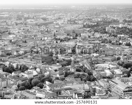 Aerial bird eye view of the city of Berlin Germany in black and white