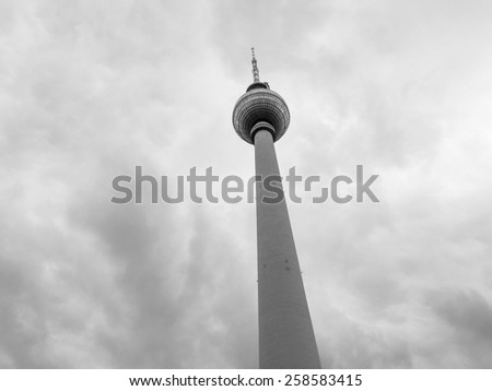 TV Fernsehturm Television tower in Berlin Germany in black and white