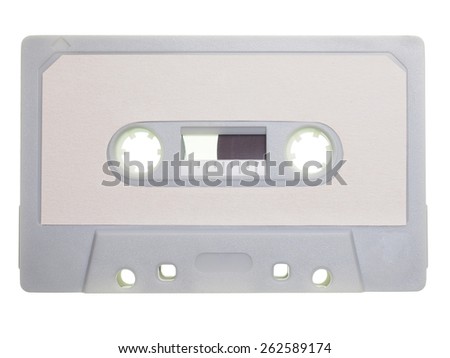 Magnetic tape cassette for analog audio music recording isolated over white
