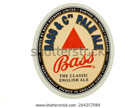 LONDON, UK - MARCH 15, 2015: Beermat of British beer Bass isolated over white background