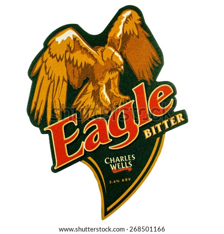 LONDON, UK - MARCH 15, 2015: Beermat of British beer Eagle Bitter isolated over white background