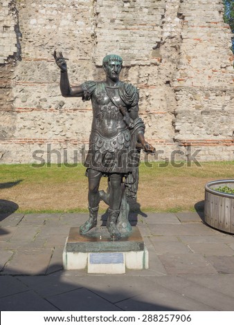 Ancient Roman statue of Emperor Trajan in London, UK