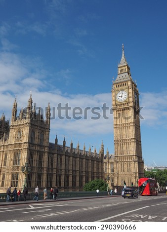 LONDON, UK - JUNE 10, 2015: Houses of Parliament aka Westminster Palace seen from Westminster Bridge