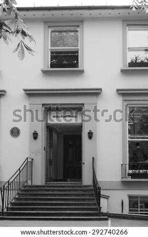 LONDON, UK - JUNE 10, 2015: Abbey Road recording studios made famous by the 1969 Beatles album in black and white
