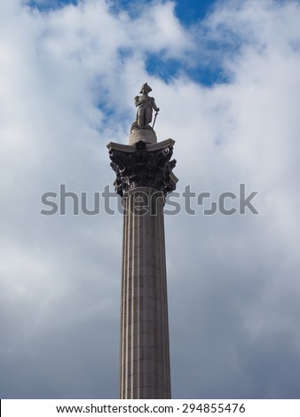 Nelson Column monument in Trafalgar Square in London, UK