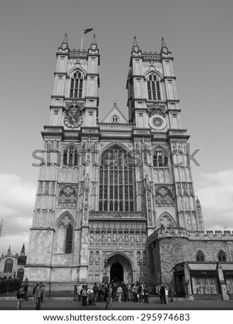 LONDON, UK - JUNE 09, 2015: Tourists visiting Westminster Abbey church in black and white