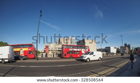 LONDON, UK - SEPTEMBER 28, 2015: Red double decker bus for public transport in central London