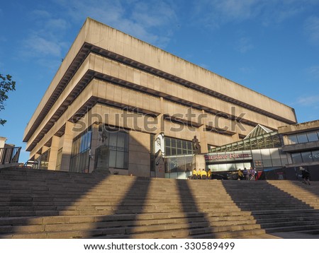 BIRMINGHAM, UK - SEPTEMBER 25, 2015: Birmingham Central Library iconic masterpiece of New Brutalism designed by John Madin in 1974 is now threated of demolition