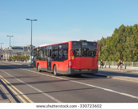 LONDON, UK - SEPTEMBER 28, 2015: Red bus for public transport in central London