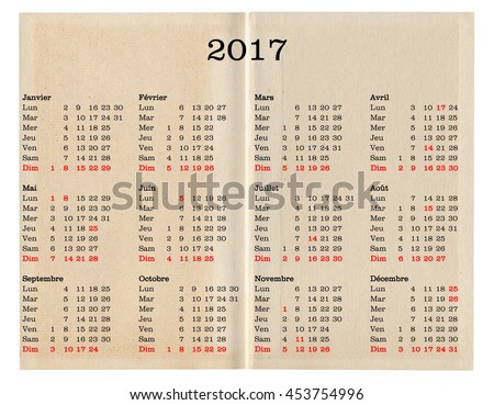 French calendar of year 2017 French calendar of year 2017