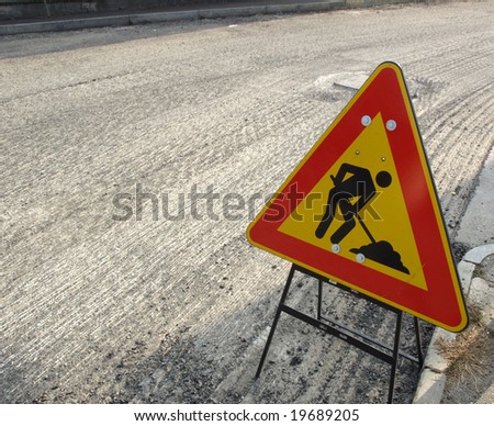 Road works with traffic sign